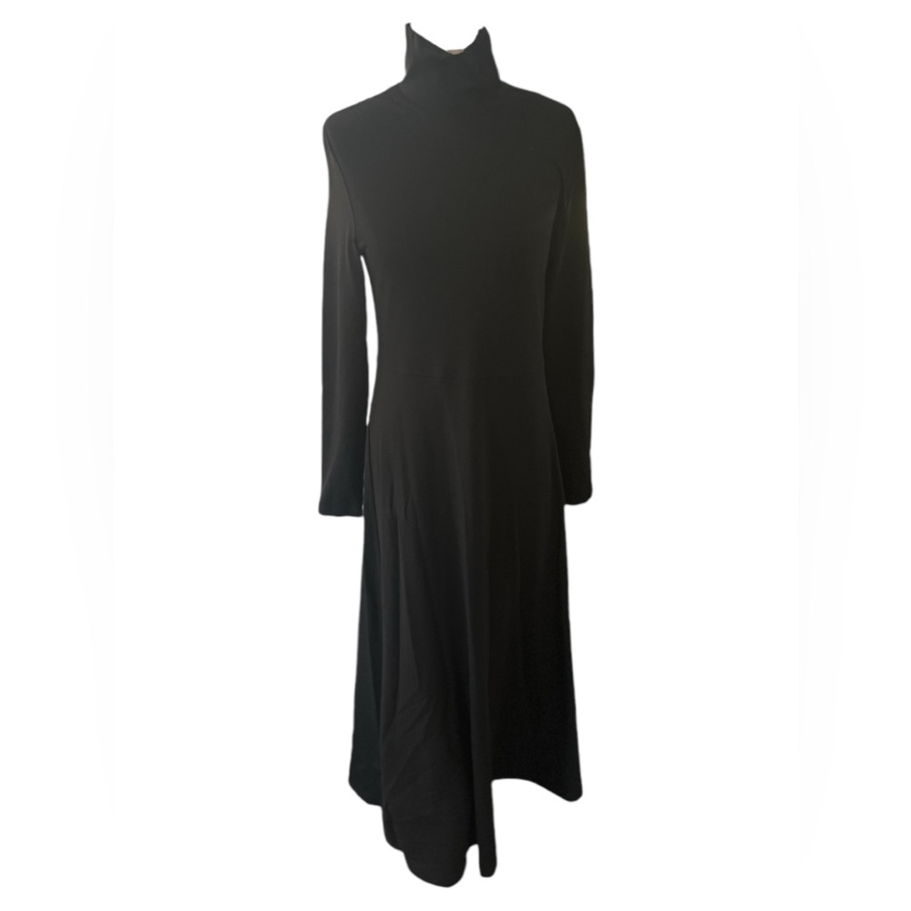 VTG LL Bean Long Sleeve Maxi Mock Neck Black Winter Dress Size Medium Regular